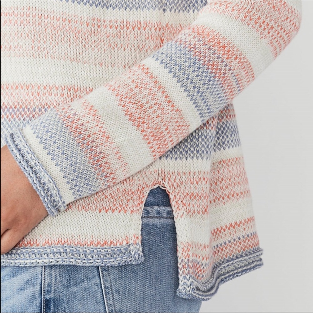 FAHERTY | Striped Multi Color Cotton Knit Pullover Sweater Size L - Picture 4 of 14